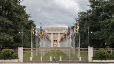 fpdl.in geneva switzerland july 1 2017 national flags entrance un office geneva switzerland united nations was established geneva 1947 is second largest un office 510351 12333 full